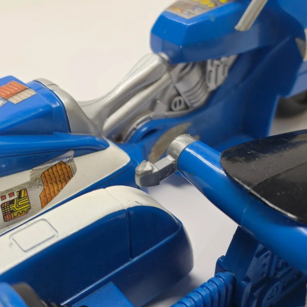 Vintage Blue Motorcycle Sidecar Action Figure Vehicle Toy 1980s Sci-Fi 9.5 Inch